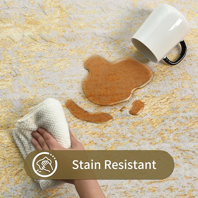 Ompaa Living Room Rug 8x10 Area Rugs Washable Abstract Boho Large Carpet Non-Slip Non-Shedding Faux Wool Indoor Vintage Rug for Bedroom, Classroom, Dining Room, Kids Playroom (Orange, Silver & Gray)