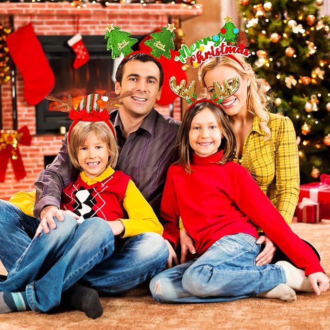 MGparty 16 pcs Christmas Headbands Christmas Parties Favors Decoration Supplies Xmas Gifts Photo Booth Xmas Tree Snowman Reindeer Antlers Santa Hat