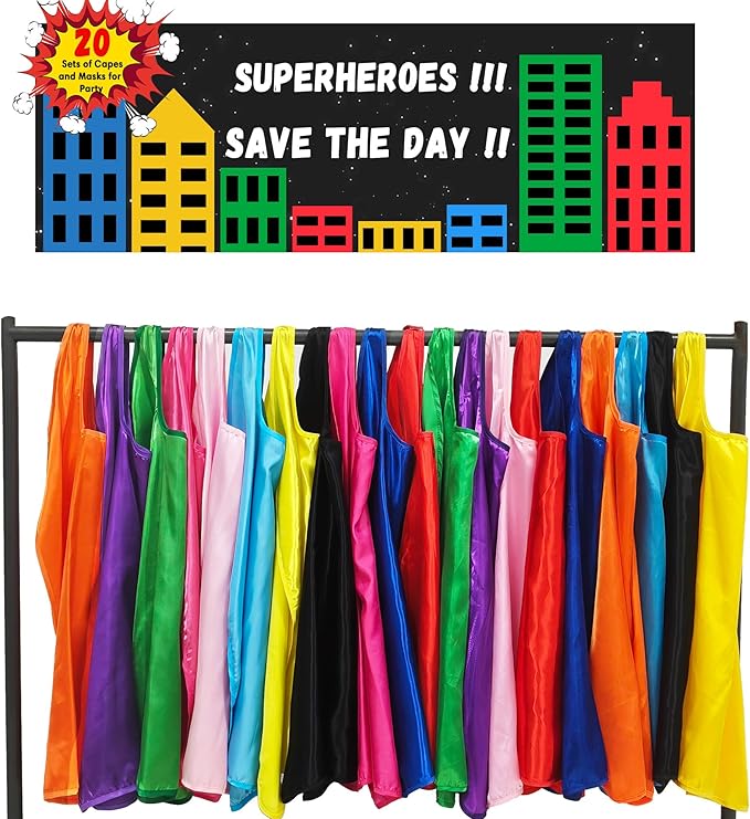 D.Q.Z Superhero-Capes for Kids 20 Sets, Group Super Hero Costume Toys for 3-10 Boys Girls Halloween Birthday Gifts
