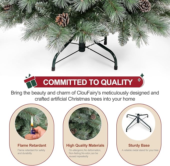 Christmas Tree 8ft, PLuxury Pine Needle -Premium Christmas Trees Flocked Trees - Artificial Xmas Tree
