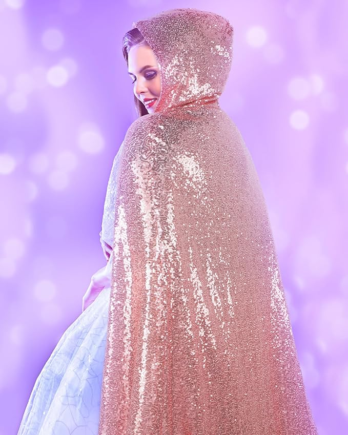 Suhine Halloween Sequins Women Princess Hooded Cape Costume Shiny Fairy Mermaid Cloaks for Cosplay Party God Christmas