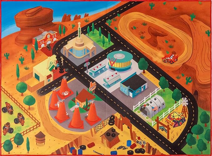 Gertmenian Disney Rug Pixar Boys Girls Childrens Bedroom Decor Kids Home Play Room Mat Bedding Games Area Carpet, 3x5 Small, Red 3X Toy Car Lightning McQueen + Mater + Cruz