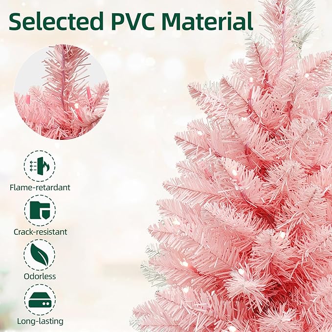 Small Christmas Tree with Lights,2ft Pre Lit Artificial Mini Xmas Tree for Tabletop,Outdoor,Bedroom,Office Decorations,Includes 50 Led Warm Lights,73 PVC Branch Tips,Pink（Battery Operated）