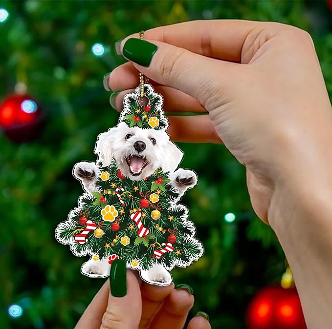 2025 Maltese Dog Christmas Tree Ornament - Festive Holiday Acrylic Hanging Decoration with Adorable Maltese Dog - Malta Puppy Christmas Tree Topper Ornament