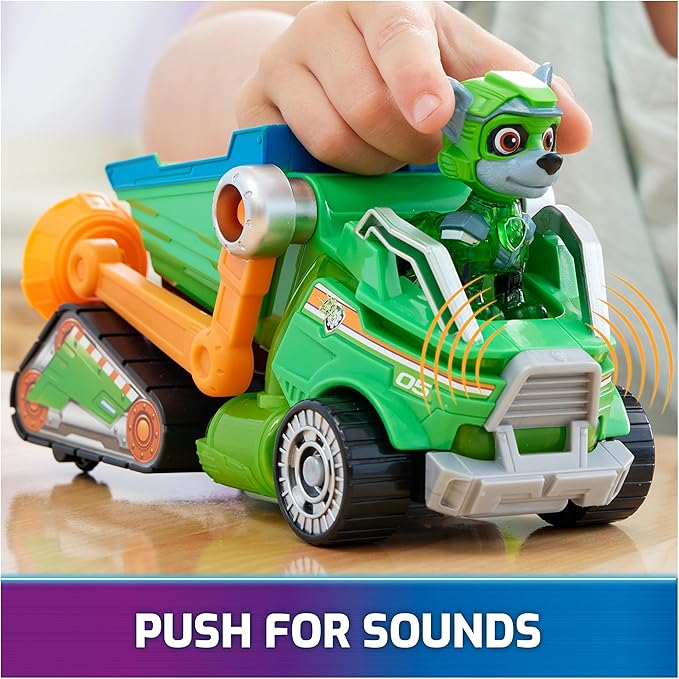 Paw Patrol: The Mighty Movie, Toy Garbage Truck Recycler with Rocky Mighty Pups Action Figure, Lights and Sounds, Kids Toys for Boys & Girls 3+