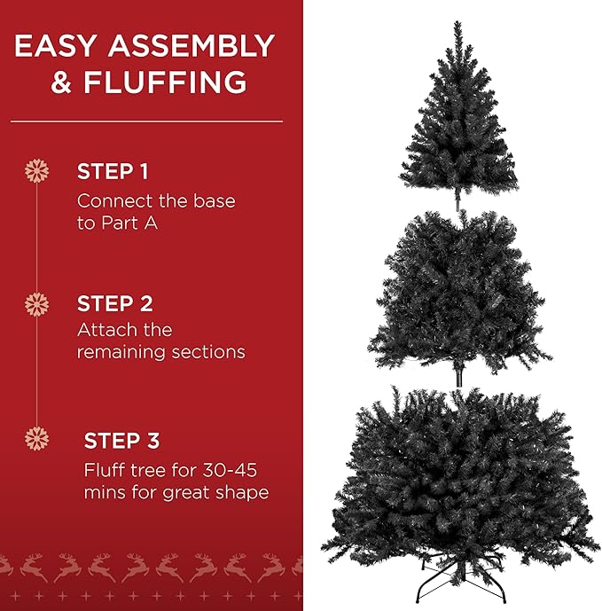 Best Choice Products Artificial Christmas Tree, 7.5ft Premium Unlit Realistic Spruce Holiday Décor w/Dense Branches, Metal Base – Black Spruce