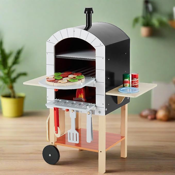 Teamson Kids My Little Helper Pizza Oven & 24 pc. Accessory Set with Cooking Utensils and Pizza Toppings