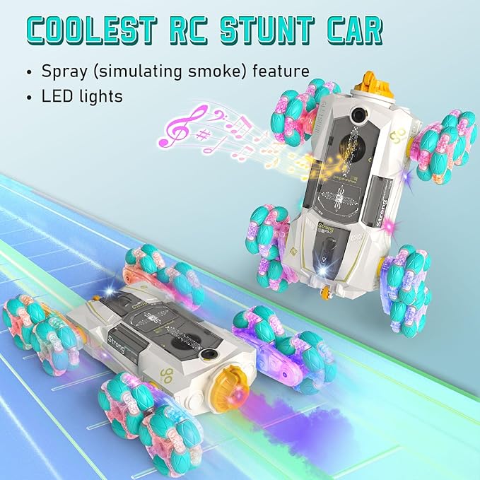 8WD Gesture Sensing Rc Stunt Cars Toys for Kids Age 6-13, Hand Controlled Stunt Car, 2.4Ghz Double-Sided Drift Stunt Car, Xmas Best Gift Ideas for Boys Girl Age 6 7 8 9 10 11 12+ Year (White)