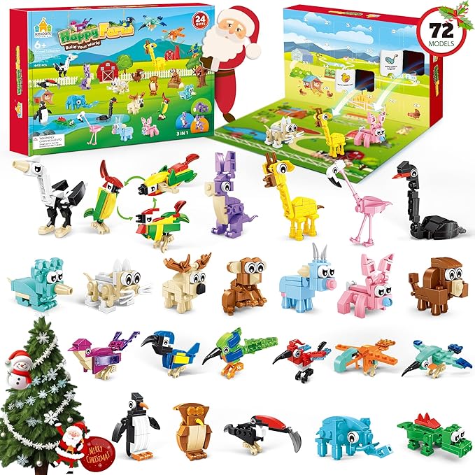 2025 Animal Advent Calendar Building Set for Kids – Christmas Countdown Calendar with 24 3-in-1 Animal Packs, 72 Mini Models, Creative Building Toys & Christmas & Birthday Gifts for Boys & Girls 6+