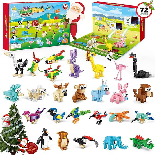 2025 Animal Advent Calendar Building Set for Kids – Christmas Countdown Calendar with 24 3-in-1 Animal Packs, 72 Mini Models, Creative Building Toys & Christmas & Birthday Gifts for Boys & Girls 6+