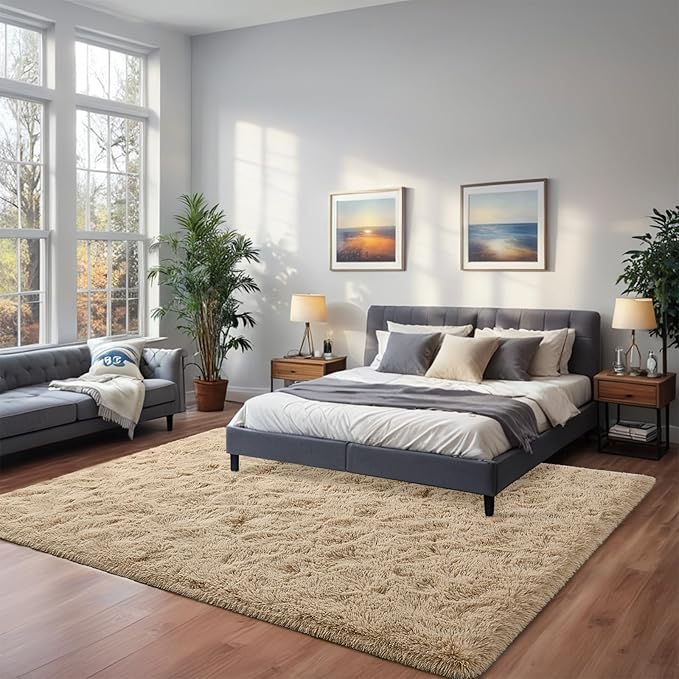 Nuttumico Fluffy Beige 8x10 ft Large Area Rugs for Living Room, Big Shaggy Floor Rug, Soft Plush Non-Slip Rectangle Carpet for Home Decor