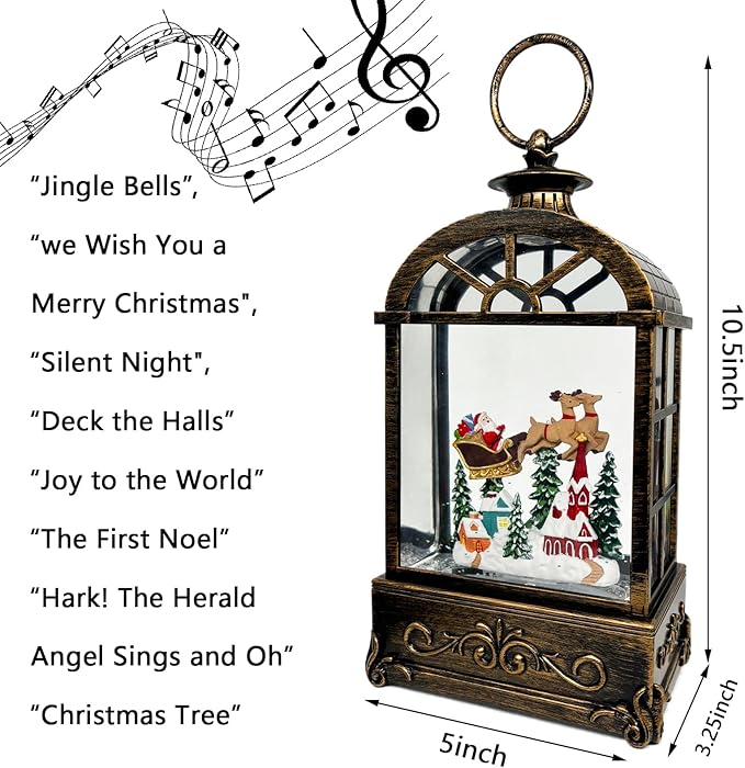 Musical Christmas Snow Globe Lantern - USB/Battery Operated Swirling Glitter Lantern with Timer, Snow Globe Decoration for Home Holiday Decor (Deer)