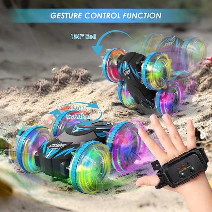Beach Amphibious Remote Control Car Toys,2.4 GHz Remote Control Boat Waterproof, All Terrain RC Stunt Car with LED Lights, Land Water Boat Birthday Gifts Toys for 6-12 Year Old Boys Girls