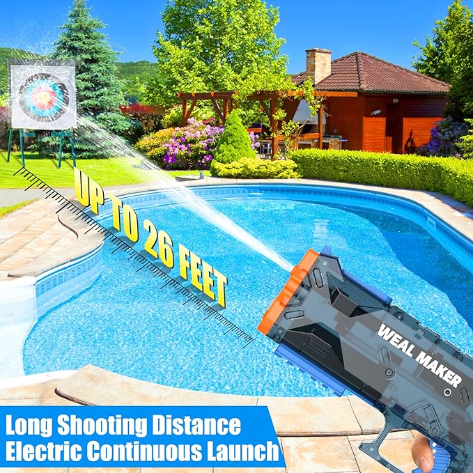 2 Pack Stronger Electric Water Gun for Kid/Aldult,Transparent Automatic Squirt Guns High Powered IP67 Waterproof, Water Guns with 400 Ammos for Outdoor Summer Beach Pool （Blue+Red）