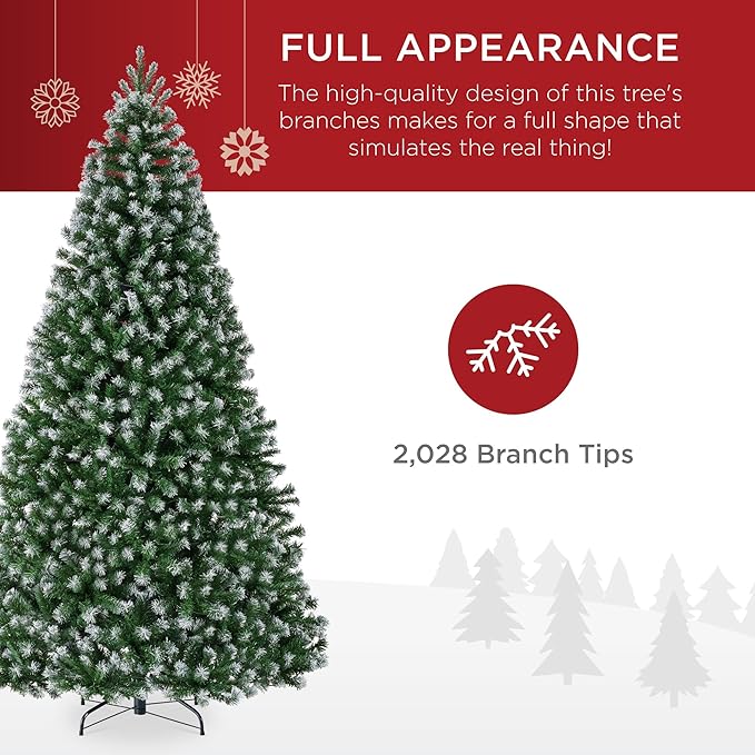 Best Choice Products Artificial Frosted Christmas Tree, 9ft Premium Unlit Realistic Spruce Holiday Décor w/Dense Branches, Metal Base - Green Spruce