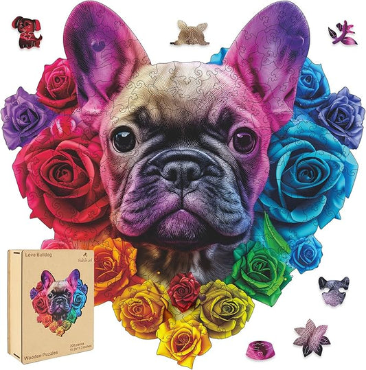 Love Bulldog 200 Pieces Wooden Puzzles for Adults Dog Jigsaw Puzzles with Unique Heart Shapes Pieces Great Gift for Kids and Adults on Birthday,Thanksgiving,Christmas 11.2 x 11.3 Inches