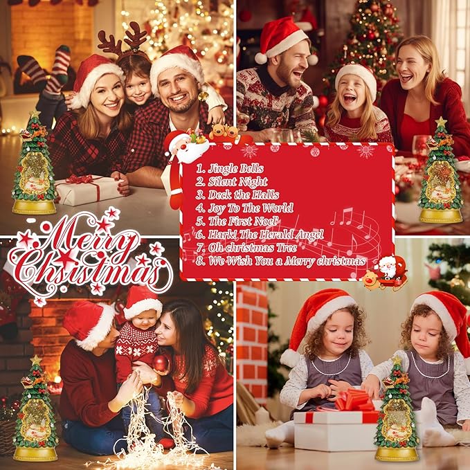 Christmas Snow Globe Lantern,Christmas Decorations Indoor for Home,with 6H Timer Musical Snow Globes,Battery or USB Powered Swirling Glitter Christmas Tree Snow Globes,Gifts,Snowman Skiing