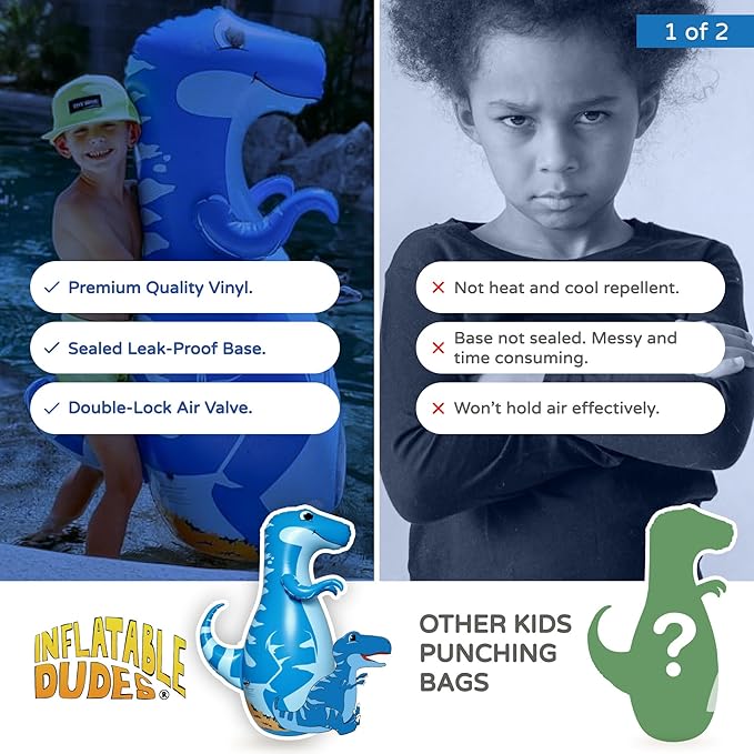 INFLATABLE DUDES Dinosaur -Kids Punching Bag | Already Filled with Sand| Bop Bag | Premium Inflatable Toy | Punching Bag for Kids | Enhanced Bounce-Back Action! | Indoor Outdoor - Party Games