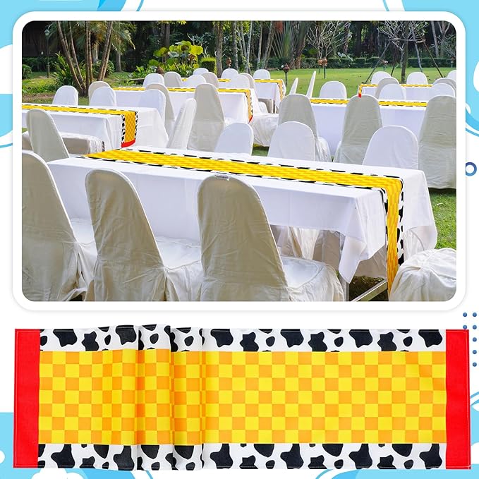 6 Pcs Cartoon Table Runner Cartoon Birthday Party Supplies Cow Pattern Printed Check Table Decor Tablecloth Party Supplies,13 x 72 in (Classic)