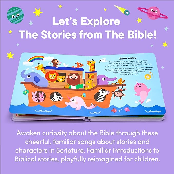 Bible Stories Christian Sound Books for Kids - 6 Bible Songs - Christening, Baptism Gifts for Boys and Girls - Religious Toys, Interactive Music Books for Toddlers - Baby Dedication