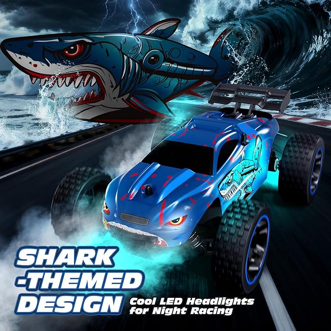 Tecnock RC Cars for Kids, 1:18 Scale 2WD RC Car with USB-C Easy Charging, 2.4GHz Remote Control Car with LED Lights & 50 Mins Playtime, Toys Gifts for Boys & Girls Ages 8-12