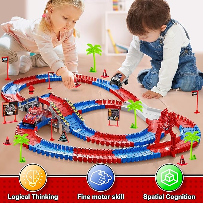 Spider Race Track Toy for Boys 4-6, Race Car Set with 2 Spider Cars, DIY Flexible Tracks Playset, Toddler STEM Building Toys for Girls, Birthday Gift for Kids Ages 3 4 5 6 7