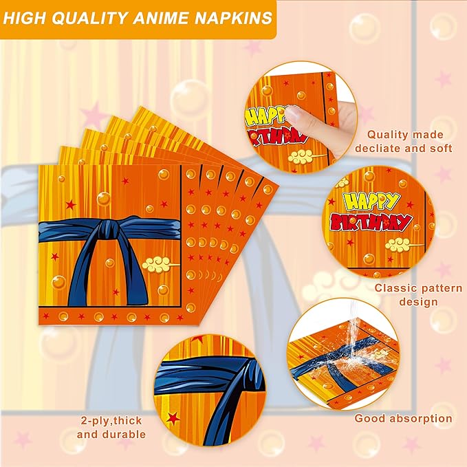 122 Pcs Anime Dragon Theme Party Supplies Cartoon Birthday Party Decorations Disposable Plate Napkin Fork for Anime Party Decoration 20 Sets