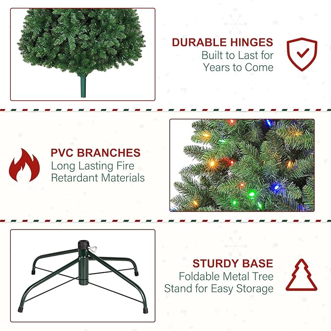 6 ft Lighted Christmas Tree with 250 Color Changing LED Lights, 1032 Branch Tips, Easy Assembly with Metal Base and Hinged Branches for Indoor Holiday, 10 Modes