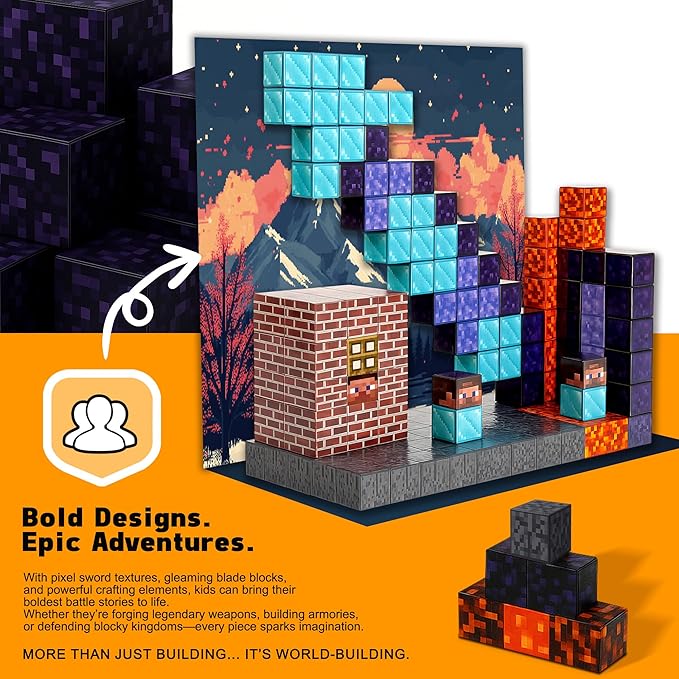 Magnetic Blocks 160PCS - Sword Theme Construction Cubes, STEM Preschool kit, Safe ABS no-Odor, CPC ASTM Certified, Travel-Ready Ages 3–12, Perfect for Birthday