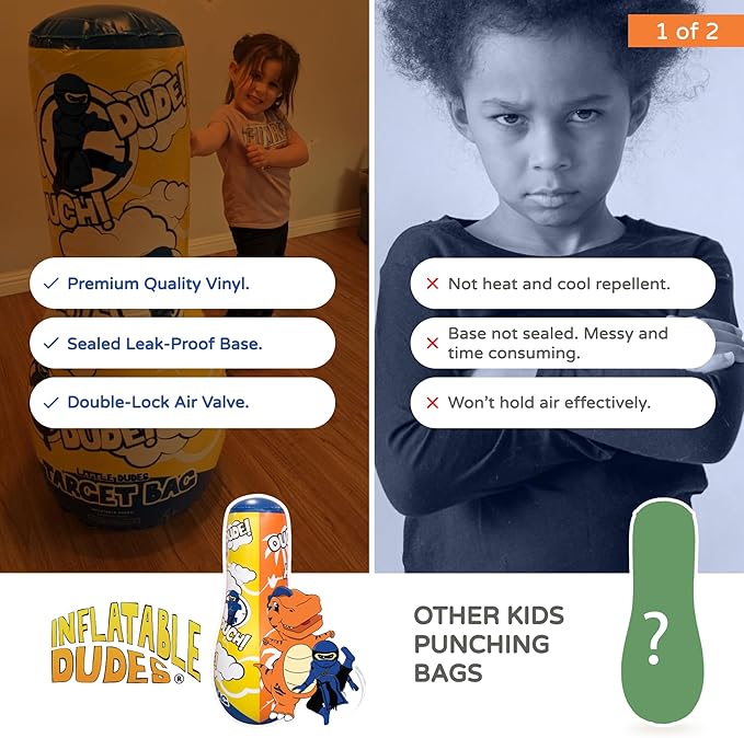 INFLATABLE DUDES Target Bags -Kids Punching Bag | Already Filled with Sand| Bop Bag | Premium Inflatable Toy | Punching Bag for Kids | Enhanced Bounce-Back Action! | Indoor Outdoor -Party Games