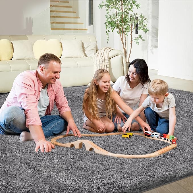 Ultra Soft Rug for Living Room, 8X10 Grey Fluffy Shag Area Rug for Bedroom, Modern Shaggy Carpets Fuzzy Rug for Teens Dorm Nursery Home Decor Aesthetic, Upgrade Anti-Skid Durable