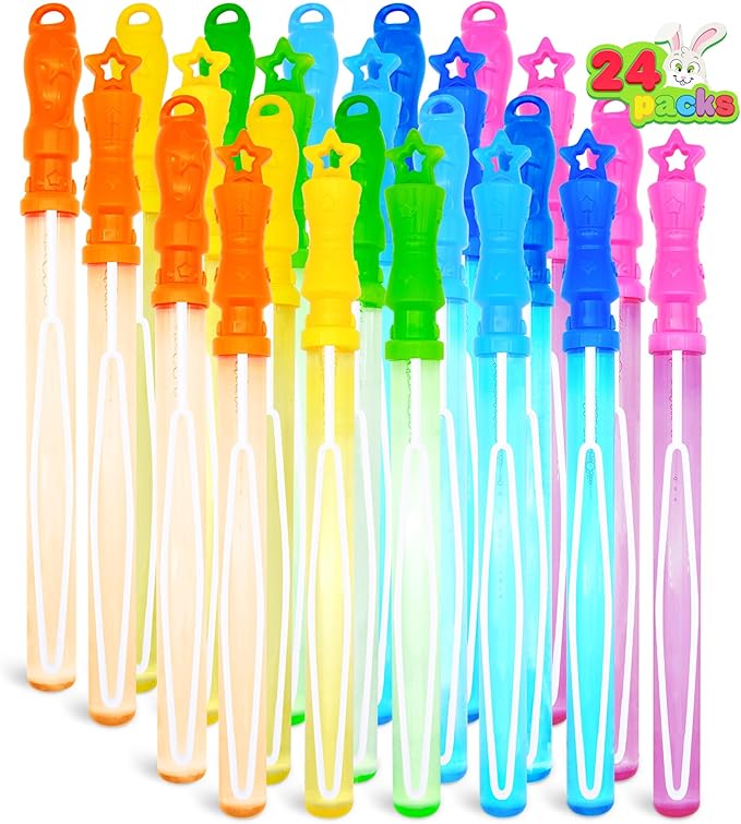 JOYIN 24 Pack 14’’ Bubble Wands Assortment, 6 Colors Giant Bubble Wands Party Favors Kids Summer Toys Outdoor Play Toys Games Christmas Birthday Party