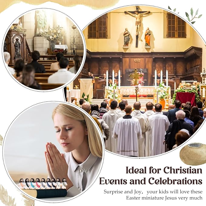 Bememo 25 Pcs Little Jesus Figures Original Design Jesus Love You Mini Rubber Toys to Hide and Seek Religious Party Favors Sunday School Baptism Gifts(Christian Colors)