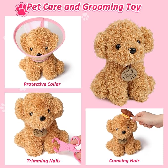 Liberry Doctor Kit for Toddlers Age 3 4 5 6, 26 Pcs Kids Doctor Playset with Dog Toy, Stethoscope and Dress Up Costume, Pretend Play Medical Gift for Girls, Pink