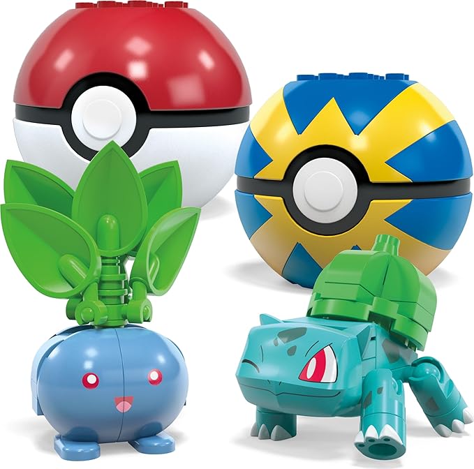 MEGA Pokémon Building Toys Set Grass-Type Trainer Team with 118 Pieces, 4 Poseable Character, 2 Inches Tall, for Kids