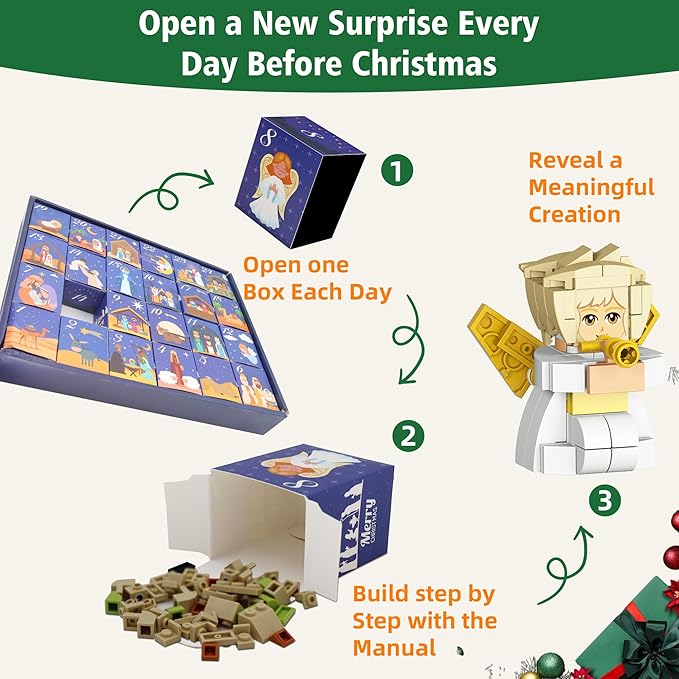Nativity Advent Calendar 2025 Kids, 24 Days Christmas Countdown Nativity Building Blocks Kit, Christian Scene Advent Bricks Christmas Gifts Toys for Boys, Girls, Teens & Adults Ages 6+