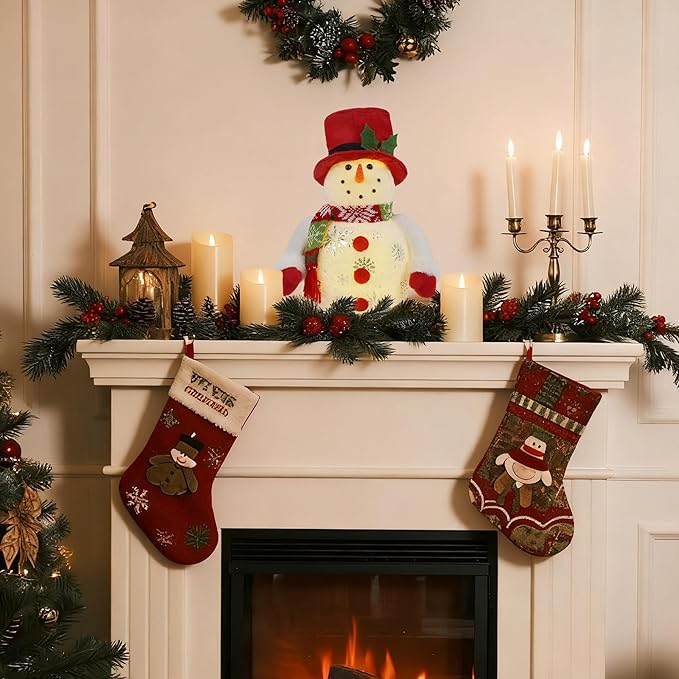 13.5 Inch Lighted Christmas Table Decorations, LED Lighting Snowman Tabletop Figurine, Winter Xmas Decor for Home Indoor Kitchen Room Holiday Party