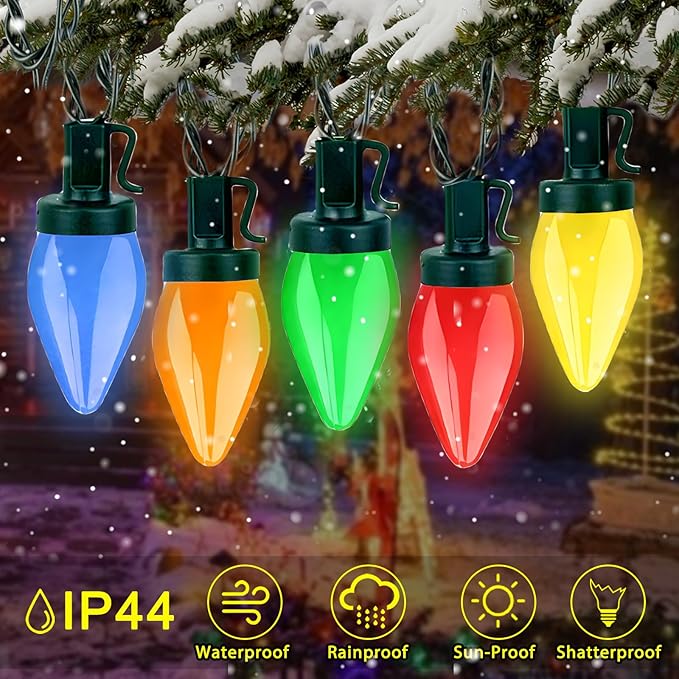 50 LED C7 Christmas Lights, 31FT C7 LED Christmas String Lights Lights Vintage Christmas String Lights Plug in Waterproof for Indoor Room Outdoor Party Garden Yard Roof Tree Christmas Decor
