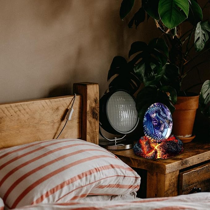 ACOCOFE Dragon Egg,Lava Dragon Eggs with Base Ornaments,Handmade Sculpture Resin Crystal Dragon Souvenir,Dragon Ornaments Gift for Christmas,Birthdays,Graduation (Purple with Base)