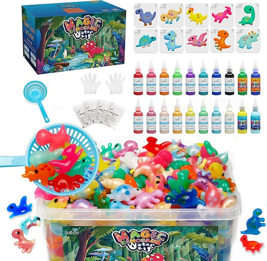 Kiditos Dinosaur Magic Water Elf Toy Kit,Aqua Fairy Water Gel Kit-20 Magic Gels&10 Molds-Make Your Own Water Pets&Squishy Toys–Fun Summer DIY Craft Kit,Birthday Gifts&Party Favors for Kids Ages 3+