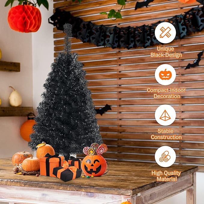 GOLFLAME 3FT Artificial Christmas Tree, Premium Mini Xmas Pine Tree with Stand Base Thicken Tips, Great Holiday Decoration (Black)