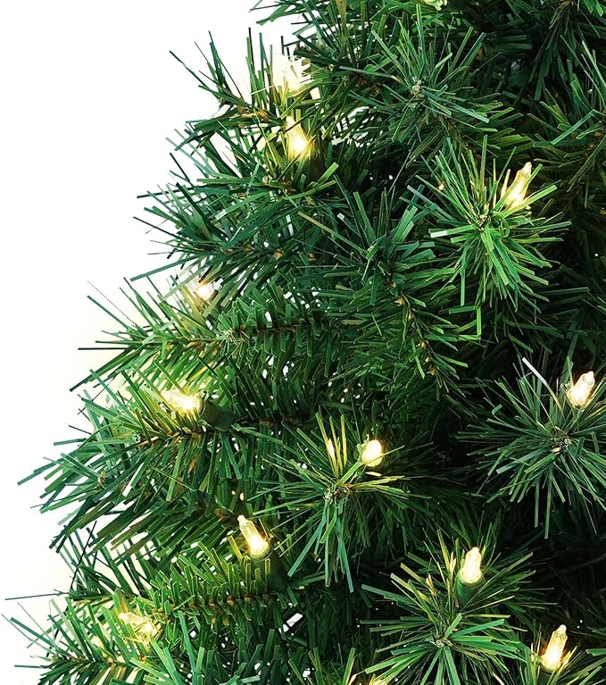 Pre-Lit Mini Christmas Tree with Lights, Red Velvet Cloth Base, Artificial Desktop Xmas Tree Small Space Holiday Decoration