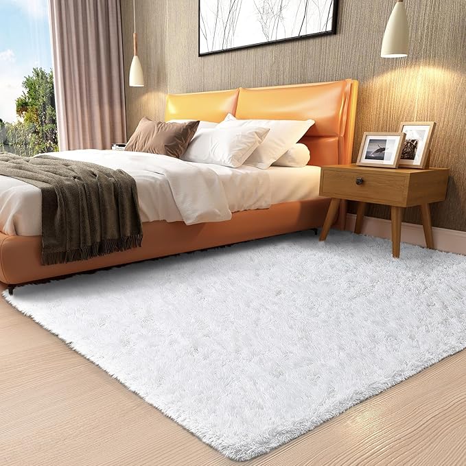 Ophanie White Rugs for Bedroom Fluffy, Girls Kids Baby Shaggy Shag Fuzzy Soft Carpet, 3x5 Small Plush Bedside Area Rug, Indoor Floor Room Carpet for Teen Dorm Home Decor Aesthetic, Nursery