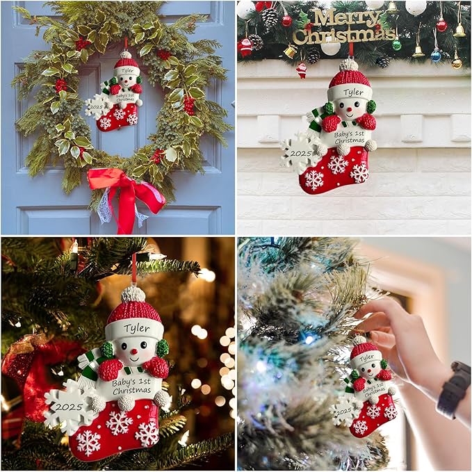 Personalized Ornament Baby's First Christmas 2025 Customized Snowman Ornaments with Name Xmas Tree Decoration Gifts for New Born Baby Boy&Girl (Red)