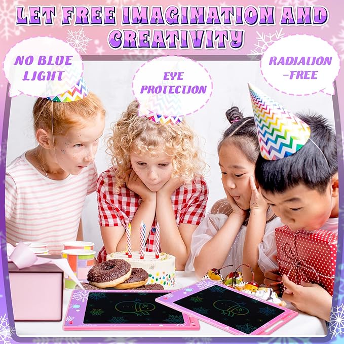 Nezyo 12 Pack Large Snowflake Party Favors LCD Writing Tablet for Kids 8.5 Inch Frozen Party Favors Snowflake Drawing Tablet Erasable Reusable Electronic Drawing Pads for Birthday Supplies Gifts