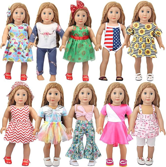 10 Sets of 18 Inch American Doll Clothes, Including 10 of Doll Clothing Dress Outfits for Gift Dolls, Birthday Gifts for Kids