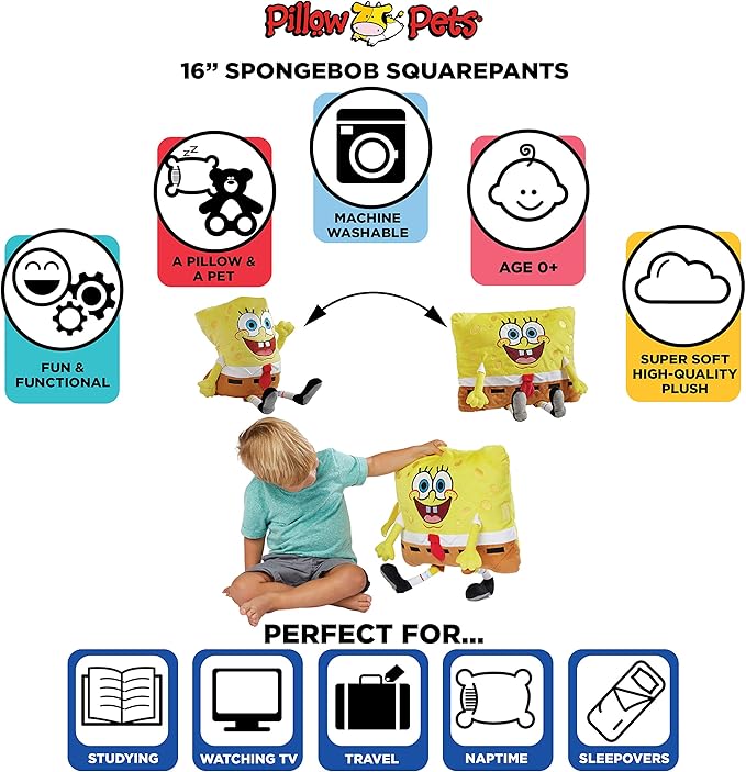 Pillow Pets Nickelodeon Spongebob Squarepants 16” Stuffed Animal Toy