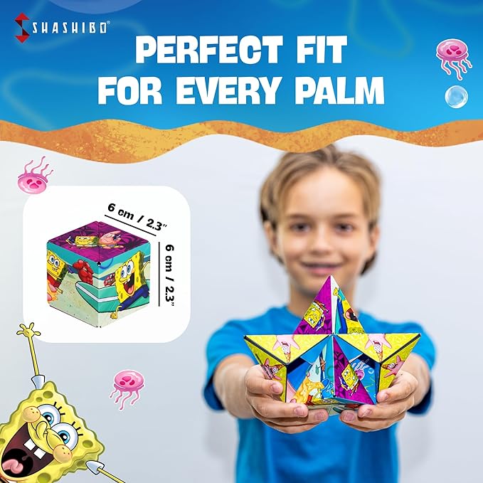 SHASHIBO Spongebob Squarepants Shape Shifting Box - STEM Magnetic Fidget Cube That Transforms Into Over 70 Shapes, Download Fun in Motion Toys Mobile App (Beach Buddies)