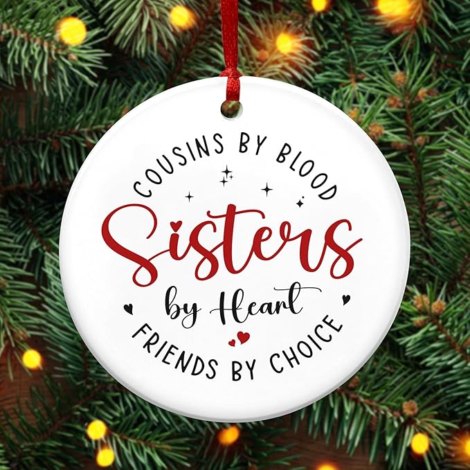 OASSIE Sister Christmas Ornaments Gifts for Cousins Female - Ceramic Christmas Ornaments 2025 for Tree Decor - Long Distance Cousins Sister Gifts for Women, Cousin Ornament for Xmas Decorations