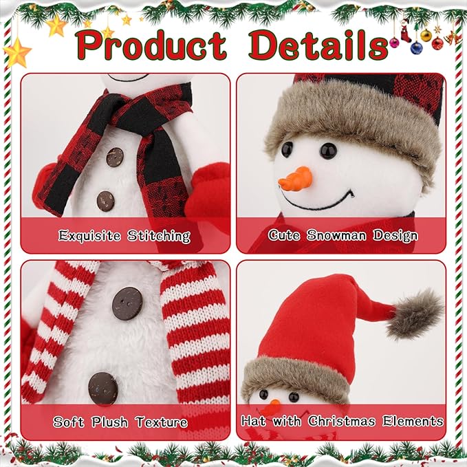 2 Pcs Christmas Table Decorations Christmas Plush Snowman Figurines Xmas Tabletop Ornaments for Home Kitchen Mantel Fireplace Window Sill Xmas Gift Holiday Party Decor